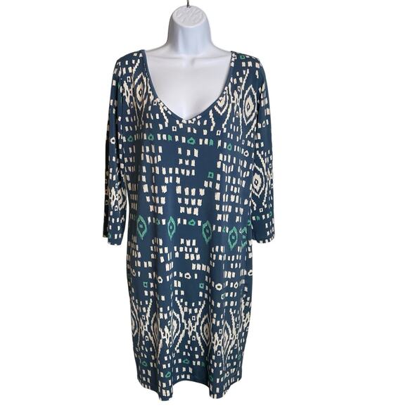 Tori Richard Honolulu Women's Blue Modern Print Dress Size M Artsy Stretchy‎ - Picture 1 of 11